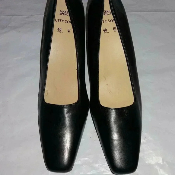 Marks & Spencer Black Leather CitySoft Shoes - Picture 1 of 6
